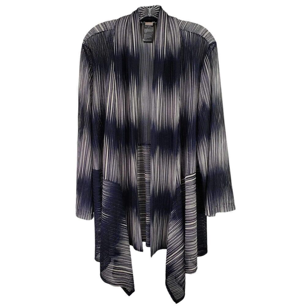 Chicos Cardigan Sweater Womens Plus 3 US XL Open Front Stripe Slinky Knit